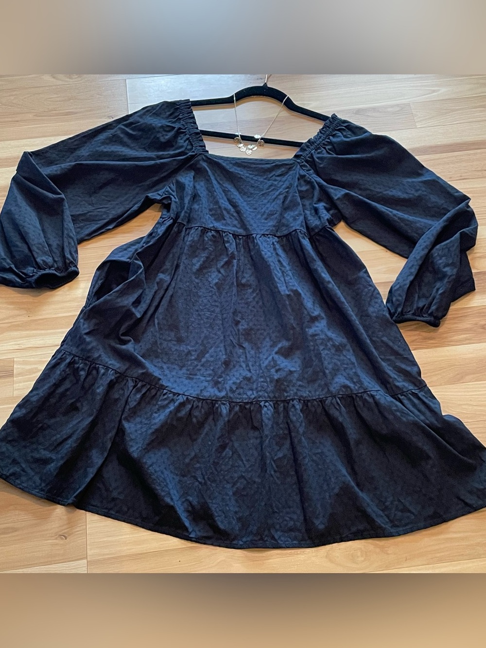 Black Puff Sleeve Square Neck Babydoll Dress